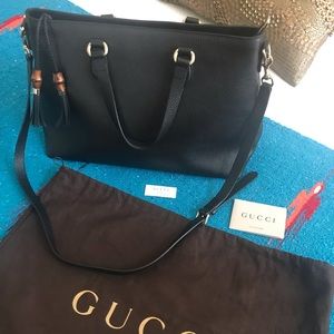 Gucci Women Bamboo Black Leather Handbag 449643